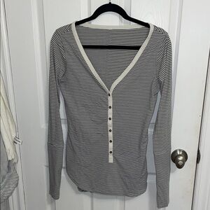 lululemon athletica Gray and Cream Striped Button Down Shirt